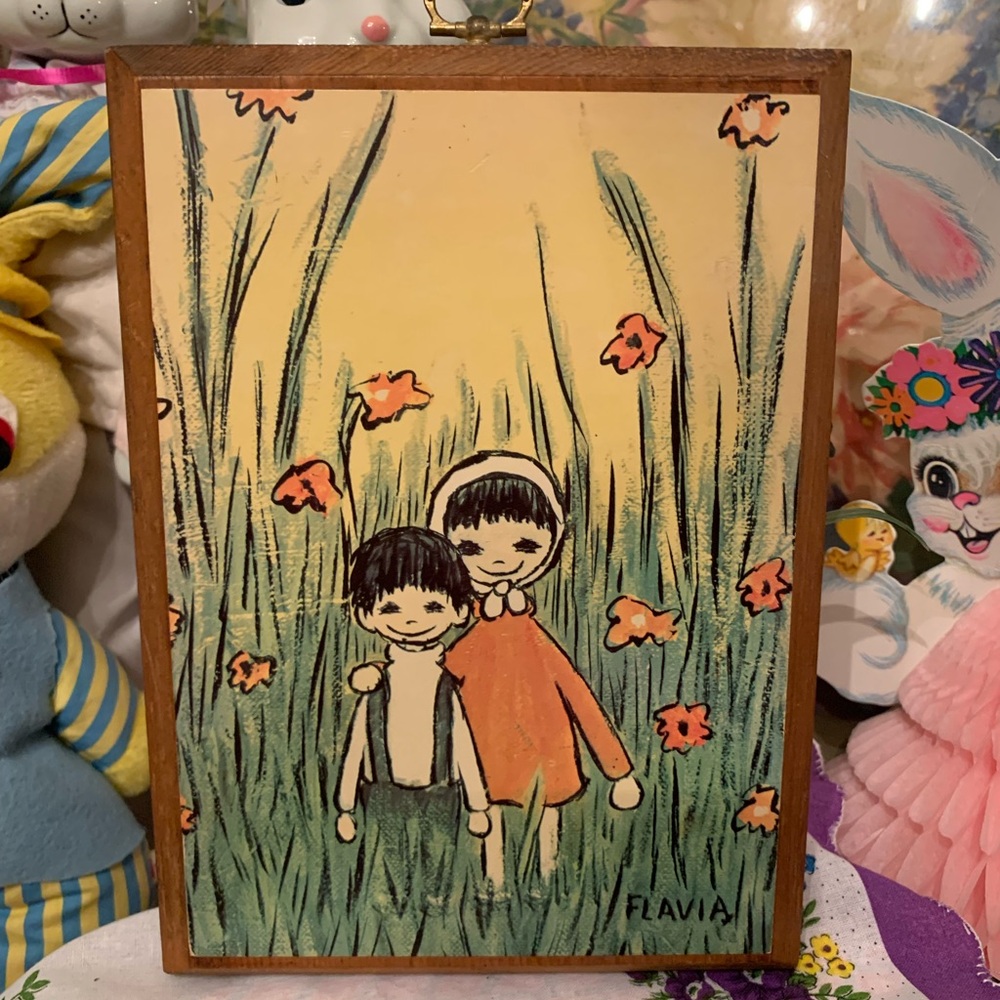 Flavia 1960’s  Art Print with Orange and Green Accents 9 x 6 1/2